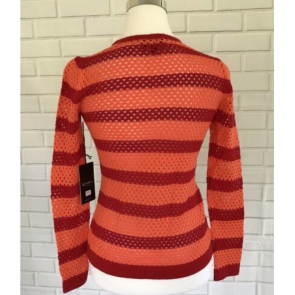 Rondina Crochet Striped Zipper Cardigan Sweater - Picture 3 of 7